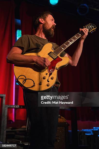 Singer and guitarist Matt Pelham of the Features performs during an EndSession hosted by 107.7 The End at the J&M Cafe on September 29, 2013 in...