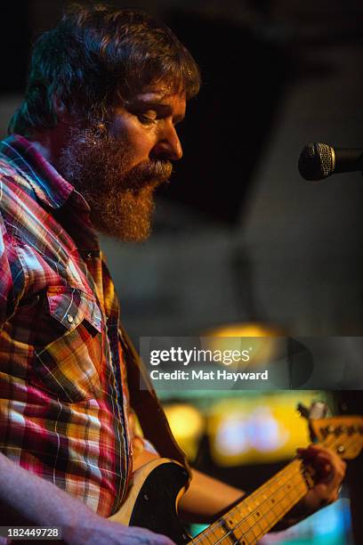 Bassist Roger Dabbs of the Features performs during an EndSession hosted by 107.7 The End at the J&M Cafe on September 29, 2013 in Seattle,...