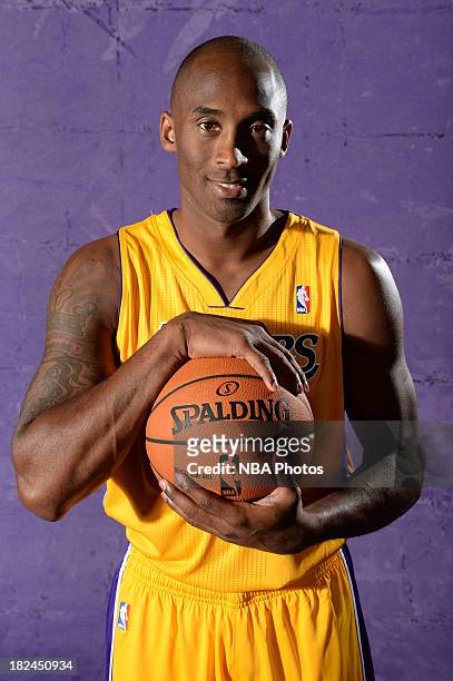 Kobe Bryant of the Los Angeles Lakers poses for a picture during media day at Toyota Sports Center on September 28, 2013 in El Segundo, California....