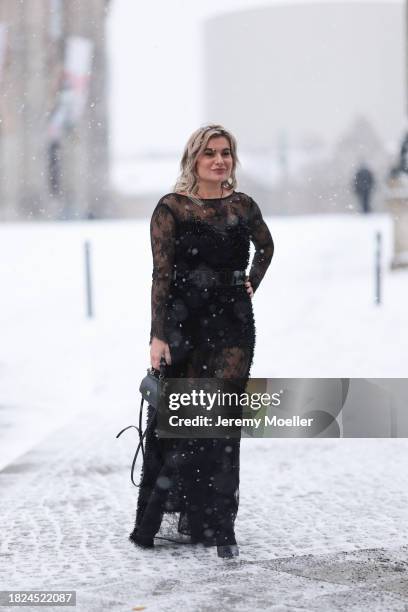 Anna Stukkert seen wearing Lemonade Munich jewelry / black necklace, MATSOUR’I black laced long dress with full length sleeves, Dolche Gabbana black...