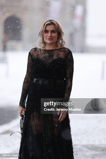 Anna Stukkert seen wearing Lemonade Munich jewelry / black necklace, MATSOUR’I black laced long dress with full length sleeves, Dolche Gabbana black...