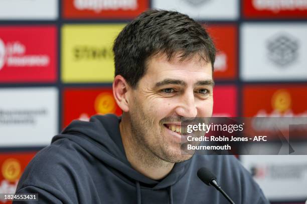 Head Coach Andoni Iraola of Bournemouth during a pre-match press conference at Vitality Stadium on December 01, 2023 in Bournemouth, England.