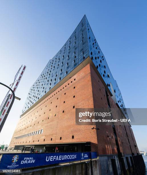 General view of the Elbphilharmonie prior to the UEFA EURO 2024 Final Tournament Draw at Elbphilharmonie on December 01, 2023 in Hamburg, Germany.
