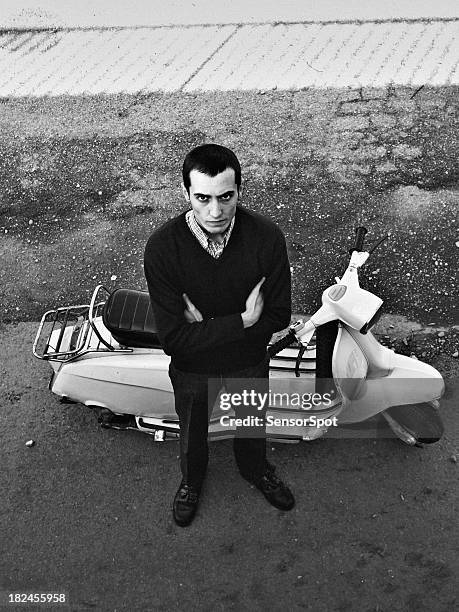 young man with scooter - mod stock pictures, royalty-free photos & images