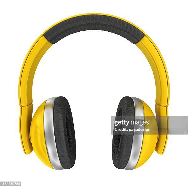 yellow headphones - headphone stockfoto's en -beelden