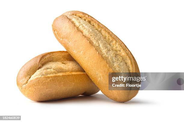 bread: french bread rolls isolated on white background - bun bread stock pictures, royalty-free photos & images