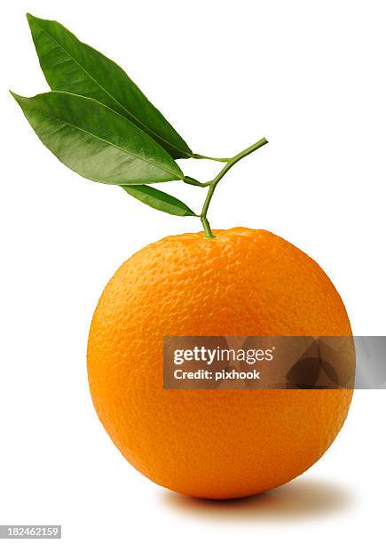 orange with leaves - sinaasappel stockfoto's en -beelden