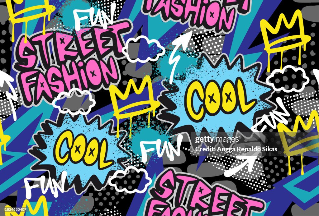 Funky Pattern Graphity Funky Retro Graffiti Street Style Seamless Pattern High-Res Vector ...