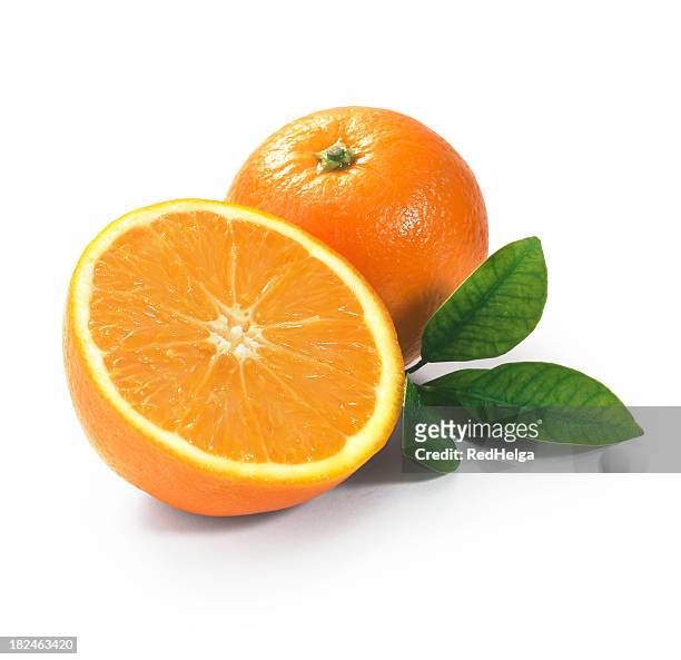 タンジェリンのデュオ leafs 付き - orange fruit ストックフォトと画像