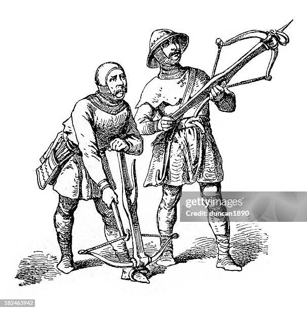 medieval crossbow archers - crossbow stock illustrations