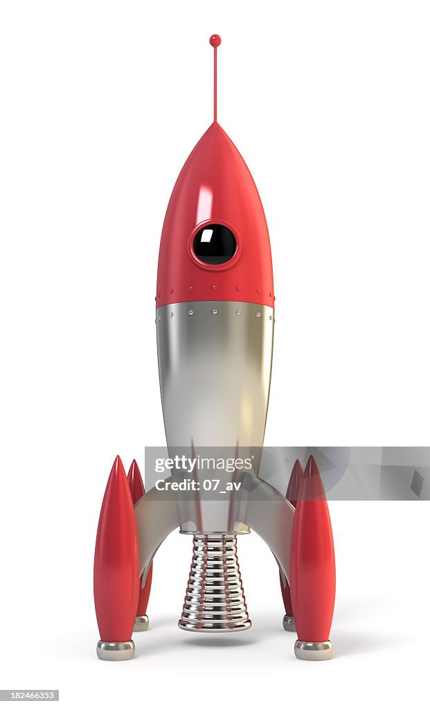 Red and metallic rocket ready for space travel