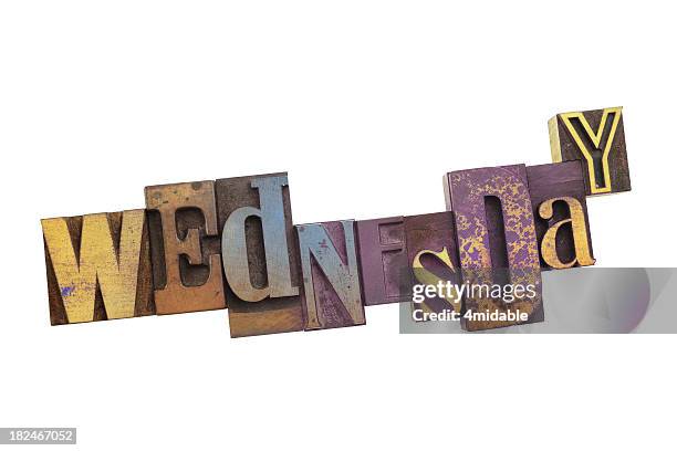 wednesday - vintage wood letterpress. - wednesday stock pictures, royalty-free photos & images