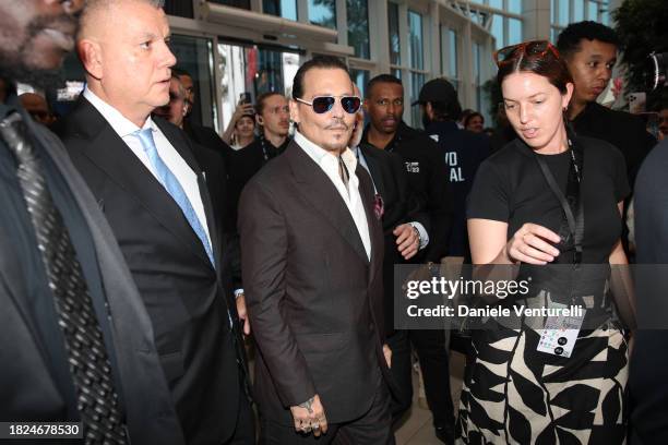 Johnny Depp arrives at the screening of "Jeanne Du Barry" during the Red Sea International Film Festival 2023 at VOX Cinema on December 01, 2023 in...