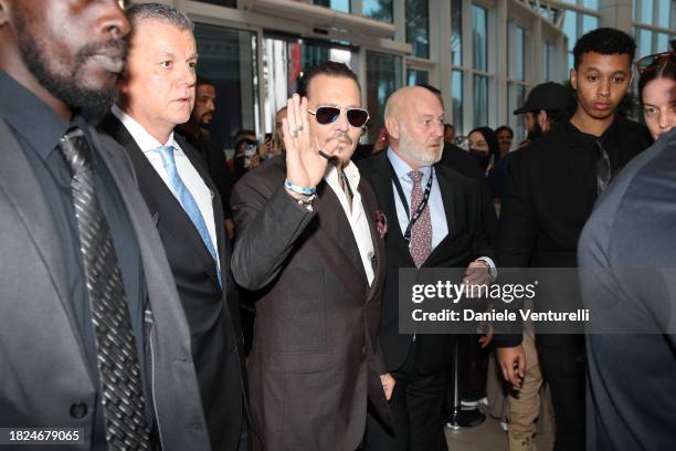 Johnny Depp arrives at the screening of "Jeanne Du Barry" during the Red Sea International Film Festival 2023 at VOX Cinema on December 01, 2023 in...