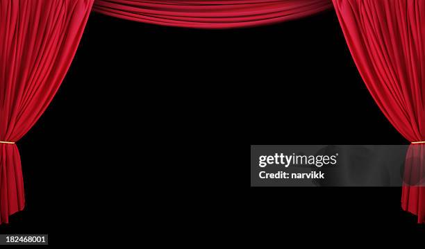 theatre stage with red curtain - gordijn stockfoto's en -beelden