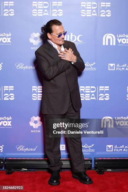 Johnny Depp attends the screening of "Jeanne Du Barry" during the Red Sea International Film Festival 2023 at VOX Cinema on December 01, 2023 in...