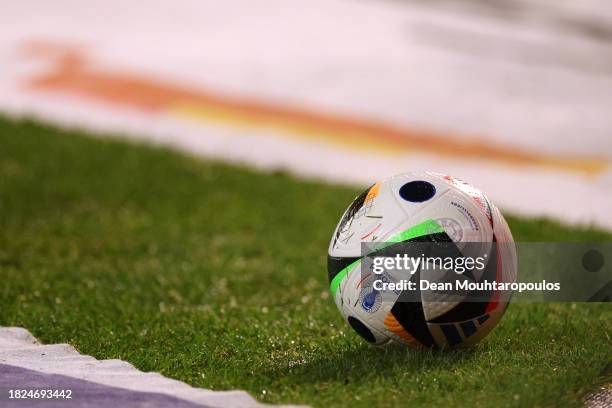 Detailed view of the adidas match ball during the UEFA EURO 2024 European qualifier match between Belgium and Azerbaijan at King Baudouin Stadium on...