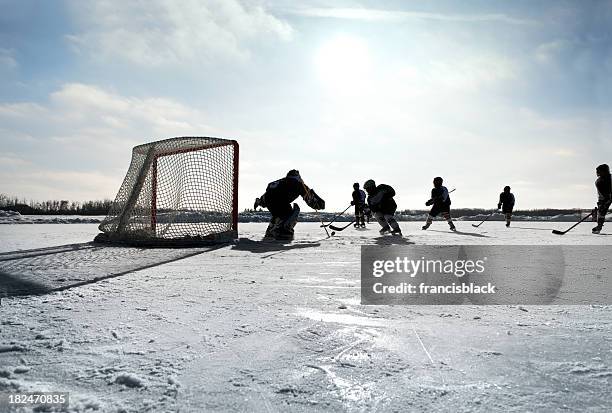 pond hockey - hockey net stock pictures, royalty-free photos & images