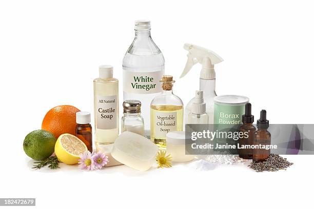 all natural cleaning ingredients for the home - white vinegar stock pictures, royalty-free photos & images