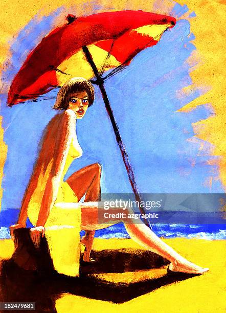 girl on a beach 2 - sunburn stock illustrations