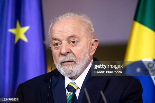 Brazilian President Luis Inacio Lula da Silva is speaking during a press conference following the 2nd German-Brazilian Government Consultations at...