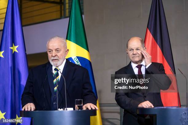 Brazilian President Luis Inacio Lula da Silva is speaking during a press conference following the 2nd German-Brazilian Government Consultations at...