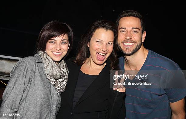 Krysta Rodriguez, Fran Drescher and Zachary Levi pose backstage at "First Date" on Broadway at The Lyceum Theater on September 29, 2013 in New York...