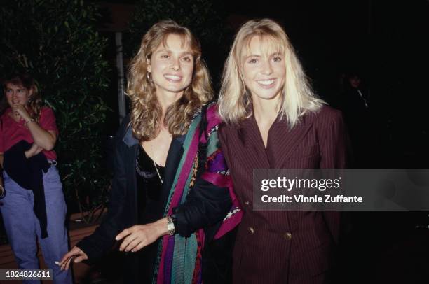 British actress Maryam d'Abo and her cousin, British actress Olivia d'Abo attend the Century City premiere of 'The Indian Runner', held at AMC...