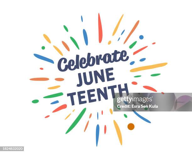 celebrate june teenth text with vector firework burst - juneteenth illustrations stock illustrations
