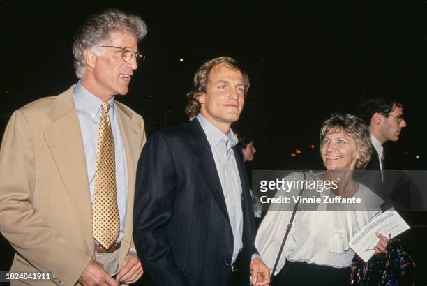 American actor Ted Danson, American actor Woody Harrelson, and Harrelson's mother, Diane, attend a VIP screening of 'Indecent Proposal', held at the...