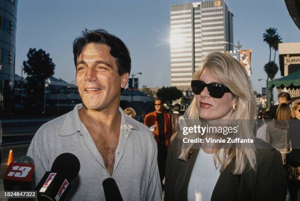 American actor Tony Danza and his wife, Tracy, interviewed at the Los Angeles premiere of 'Renaissance Man, held at the Cinerama Dome in Los Angeles,...