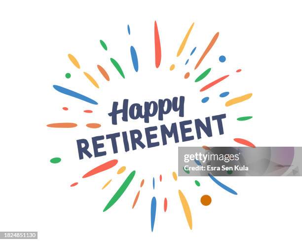 happy retirement text with vector firework burst - retirement invitation stock illustrations