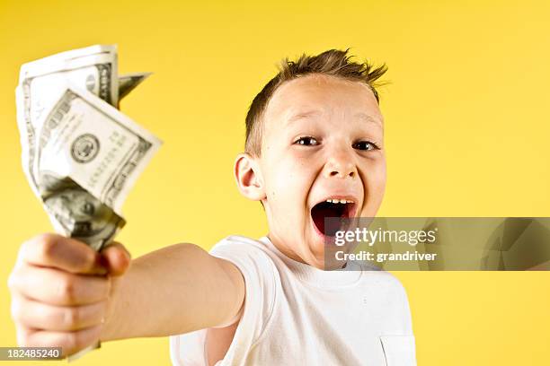 junge mit bargeld - boy holding picture cut out stock-fotos und bilder