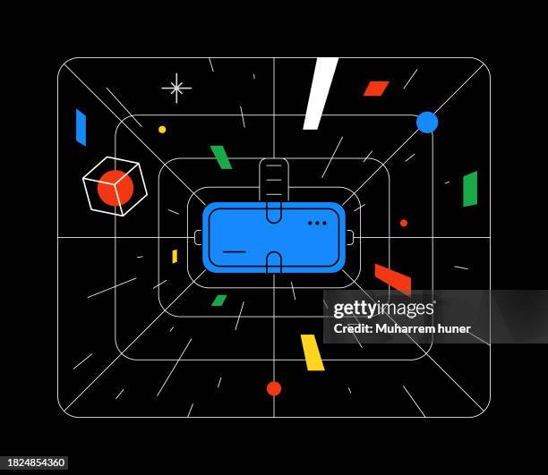 virtual-reality-konzept-vektor-illustration. technologie-, digital-, vr-, game- und zukunftshintergrund. - spielertunnel stock-grafiken, -clipart, -cartoons und -symbole