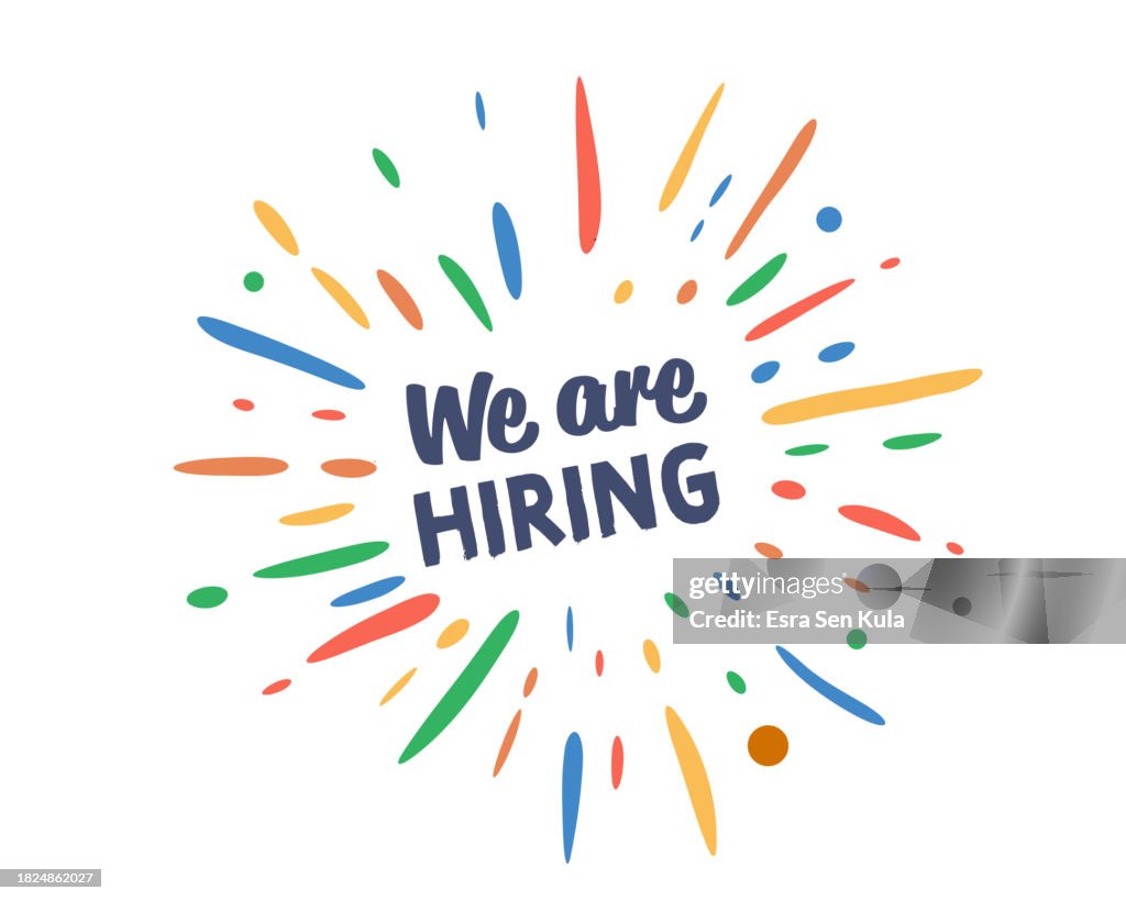 We Are Hiring text with vector firework burst