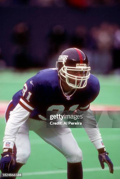 Cornerback Jason Sehorn of the New York Giants sits in coverage in the game between the New Orleans Saints vs the New York Giants at Giants Stadium...