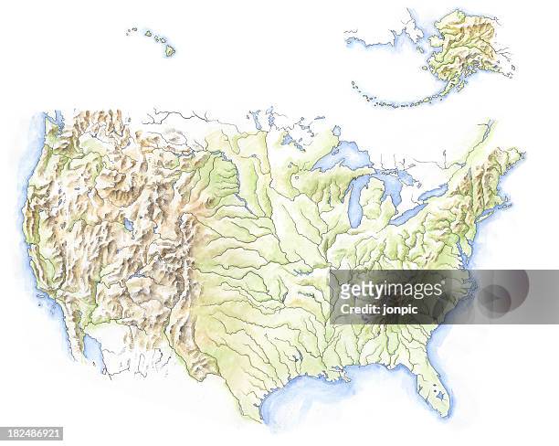 water colour map of north america - contour drawing stock illustrations