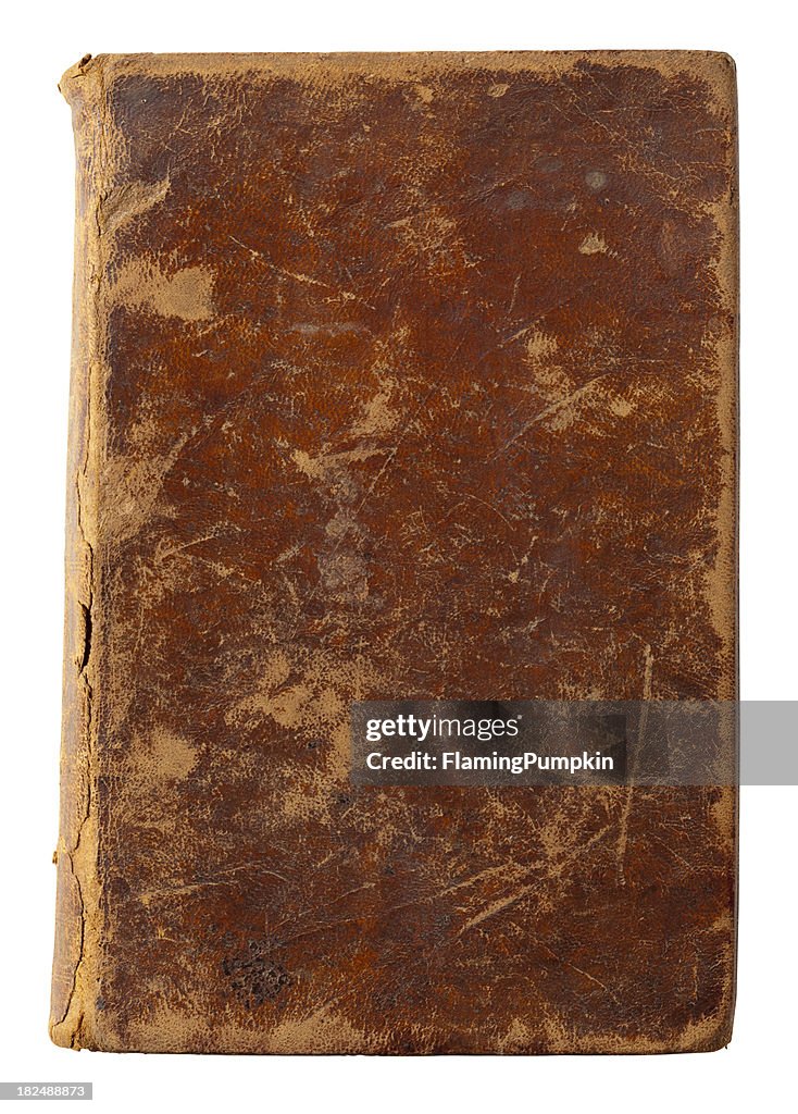 Old Leather Book Cover. White Background, Clipping Path.