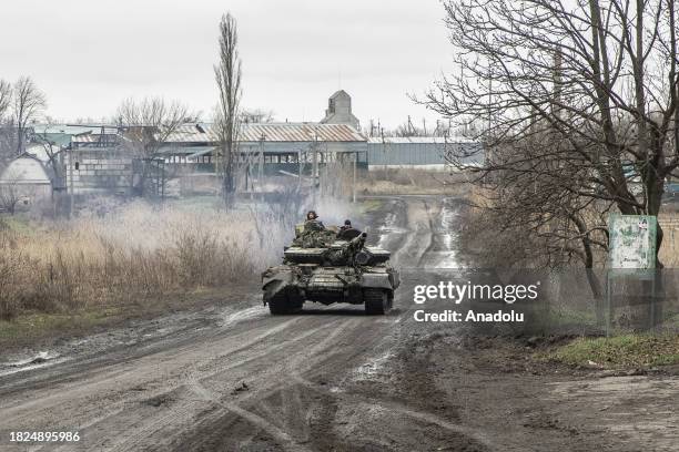 Ukrainian soldiers patrol around the town as the Russia-Ukraine war continues in Avdiivka, Donbas, Ukraine on December 4, 2023.