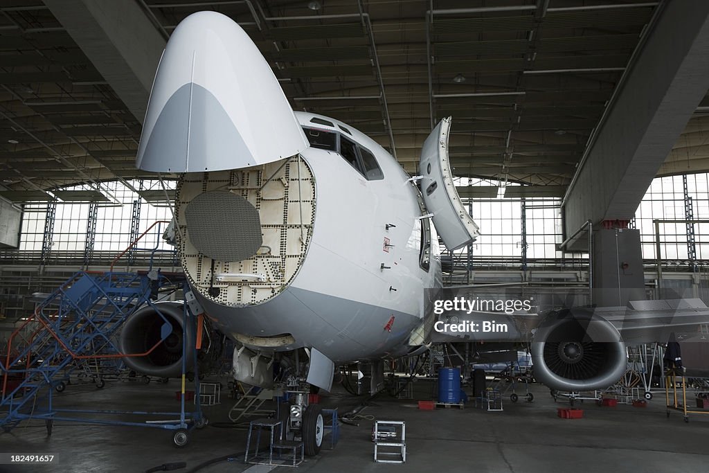 Passenger Jet Maintenance Repair and Inspection in Hangar