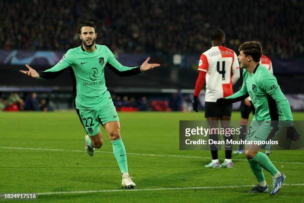 Mario Hermoso of Atletico Madrid celebrates after scoring the team's second goal during the UEFA Champions League Group E match between Feyenoord...