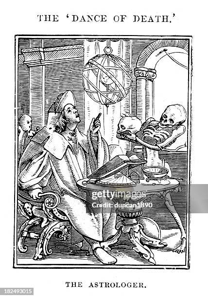 stockillustraties, clipart, cartoons en iconen met the astrologer - dance of death - 16th century style