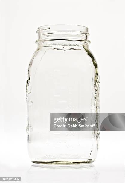 empty clear glass canning jar - jar stockfoto's en -beelden
