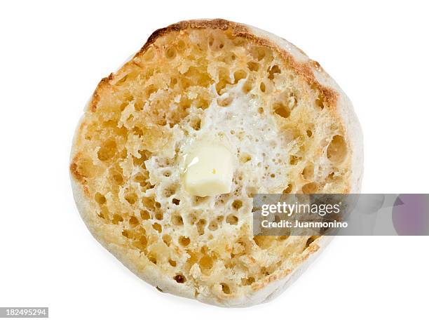 toasted english muffin with butter - english muffin stock pictures, royalty-free photos & images