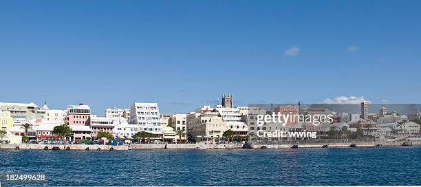 hamilton waterfront distant panorama - hamilton bermuda stock pictures, royalty-free photos & images