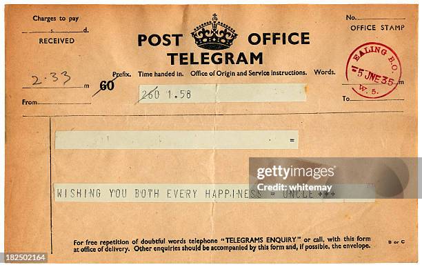 good wishes telegram from 1935 - ealing stock pictures, royalty-free photos & images