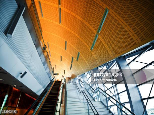 modern metro station - airport indoor stock pictures, royalty-free photos & images