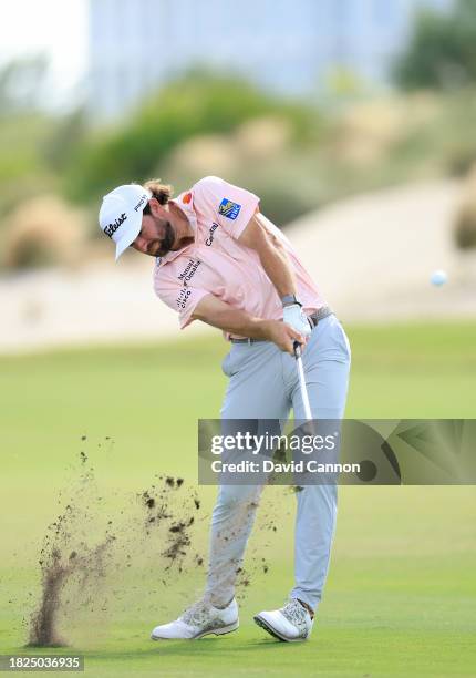 Cameron Young of The United States plays his second shot on the third hole during the second round of the Hero World Challenge at Albany Golf Course...