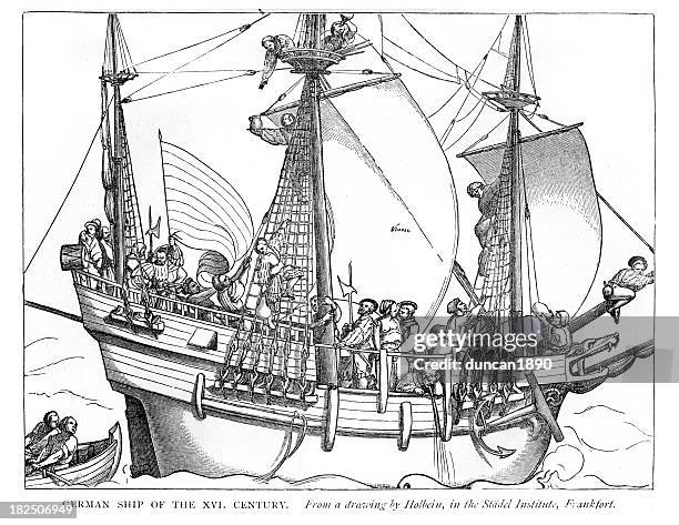 stockillustraties, clipart, cartoons en iconen met german ship of the 16th century - spinnaker