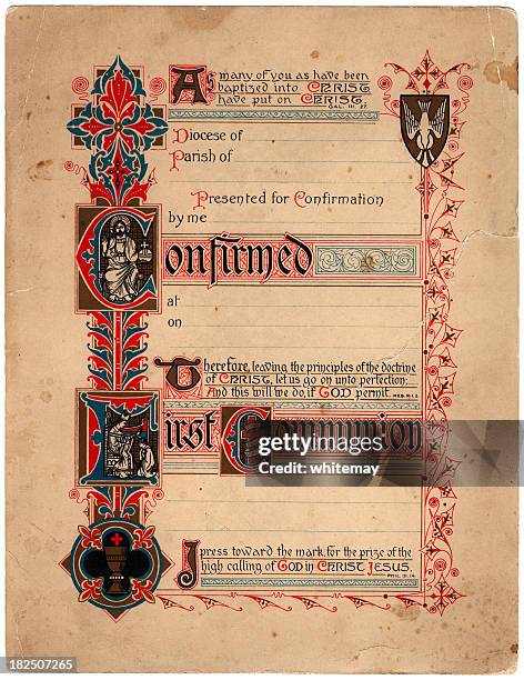 stockillustraties, clipart, cartoons en iconen met edwardian confirmation certificate from ireland - edwardiaanse stijl